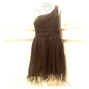 JS Collection Asymmetrical Feather trim dress